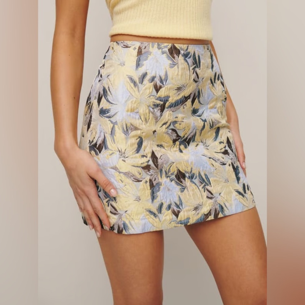 Reformation Veranda Mini Skirt in White Floral